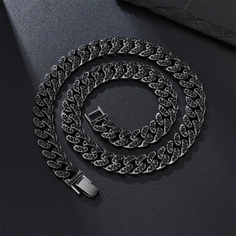 black 12mm iced miami cuban link chain - everyday jewelry from clearquartzshop