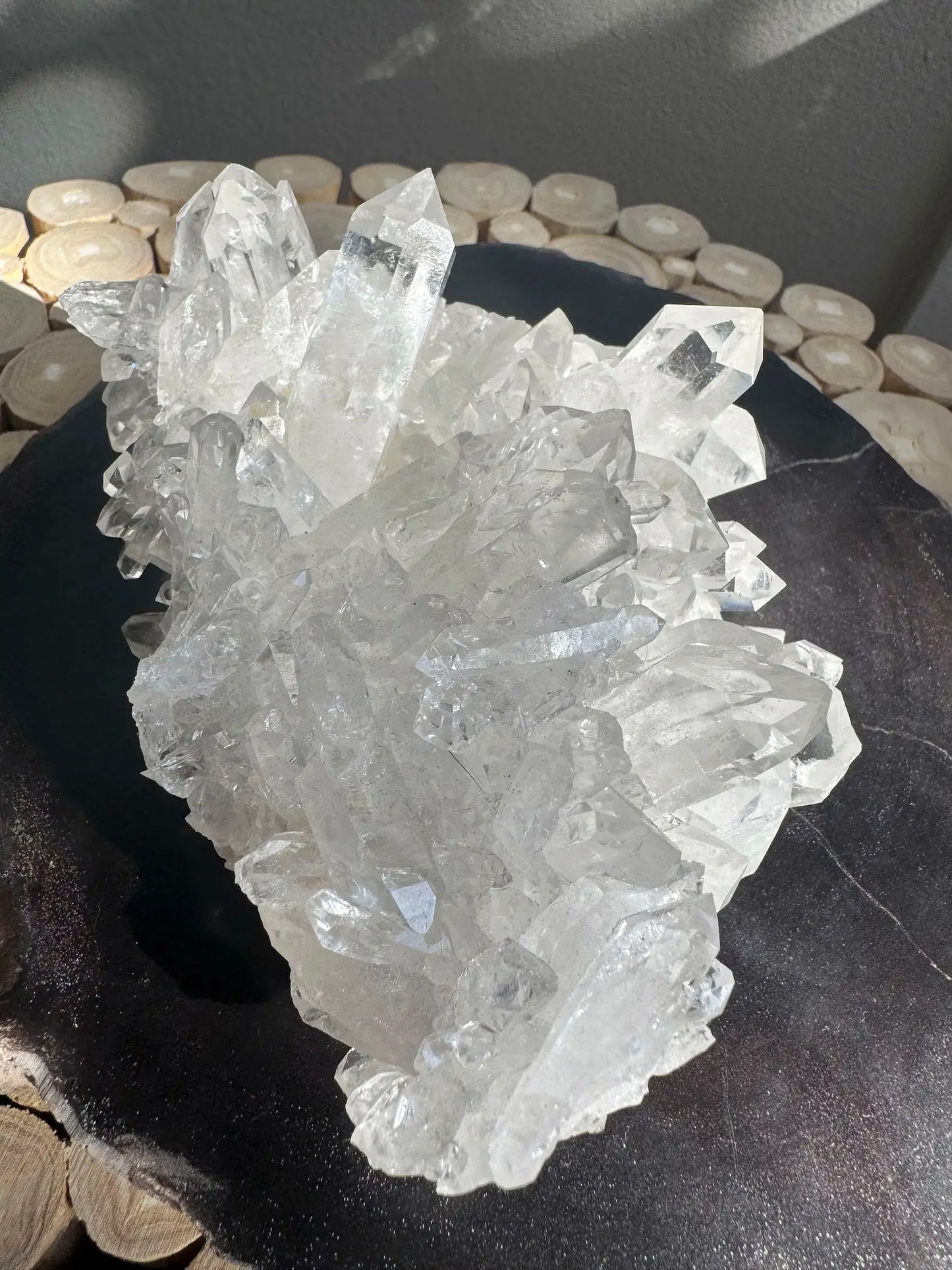 top view of brazilian clear quartz cluster showing intricate crystal formations - clearquartzshop