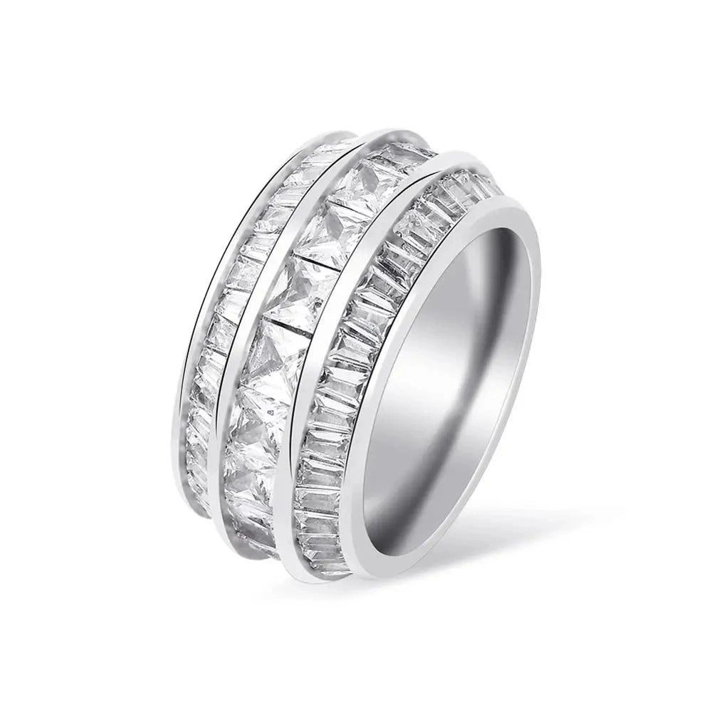 silver iced out cuban link ring three row design for men and women by clearquartzshop