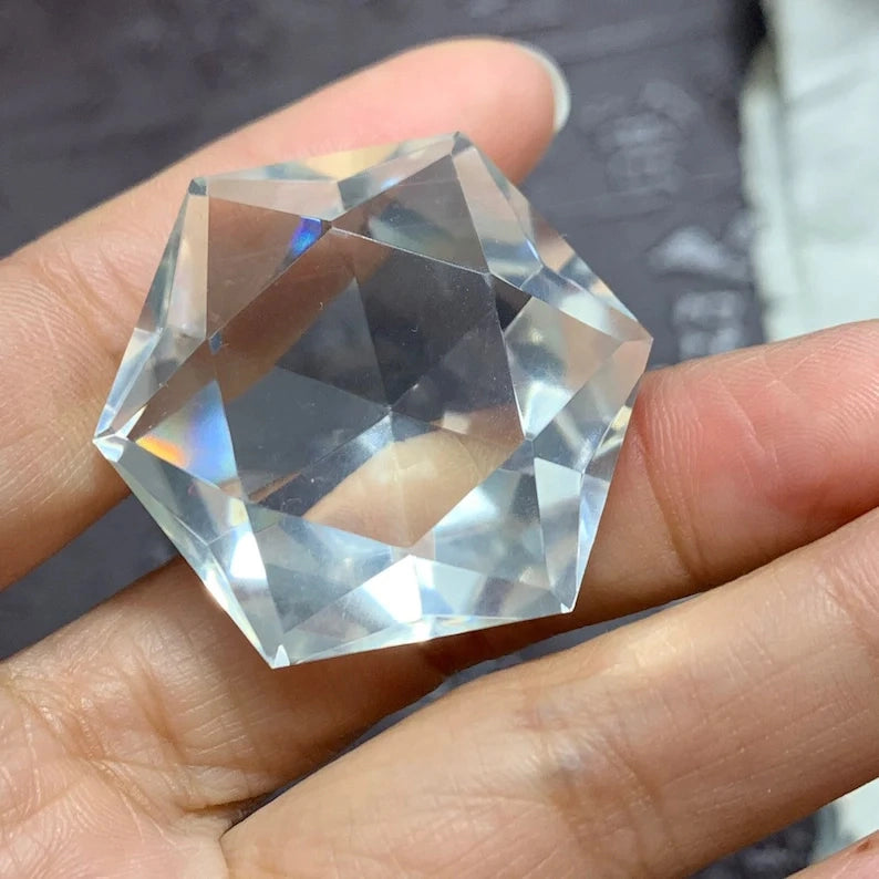 125 carat flawless brazilian clear quartz hexagonal faceted star cut gemstone - healing crystal from clearquartzshop
