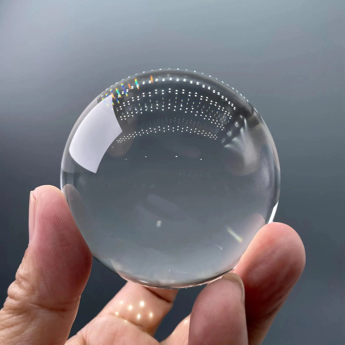 close-up of a 3000 carat flawless himalayan clear quartz sphere, showcasing its internal purity - clearquartzshop