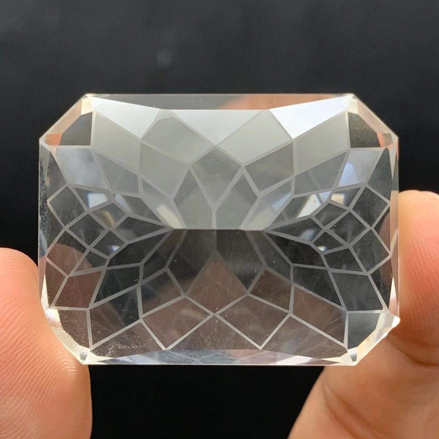 390 carat flawless large pakistani clear quartz flower fantasy cut rectangular gemstone - clearquartzshop