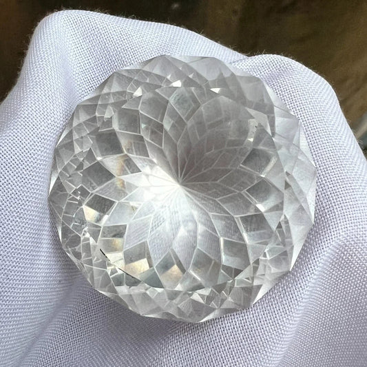 125 carat flawless pakistani clear quartz flower fantasy cut round gemstone - clearquartzshop