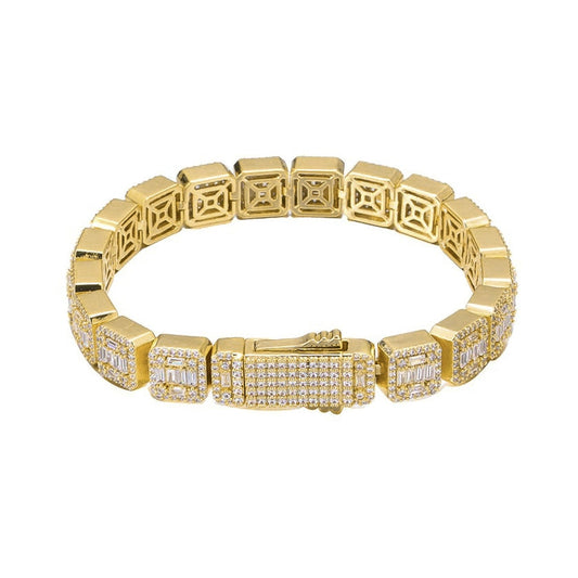 gold 10mm clustered tennis bracelet for men and women - cz jewelry by clearquartzshop