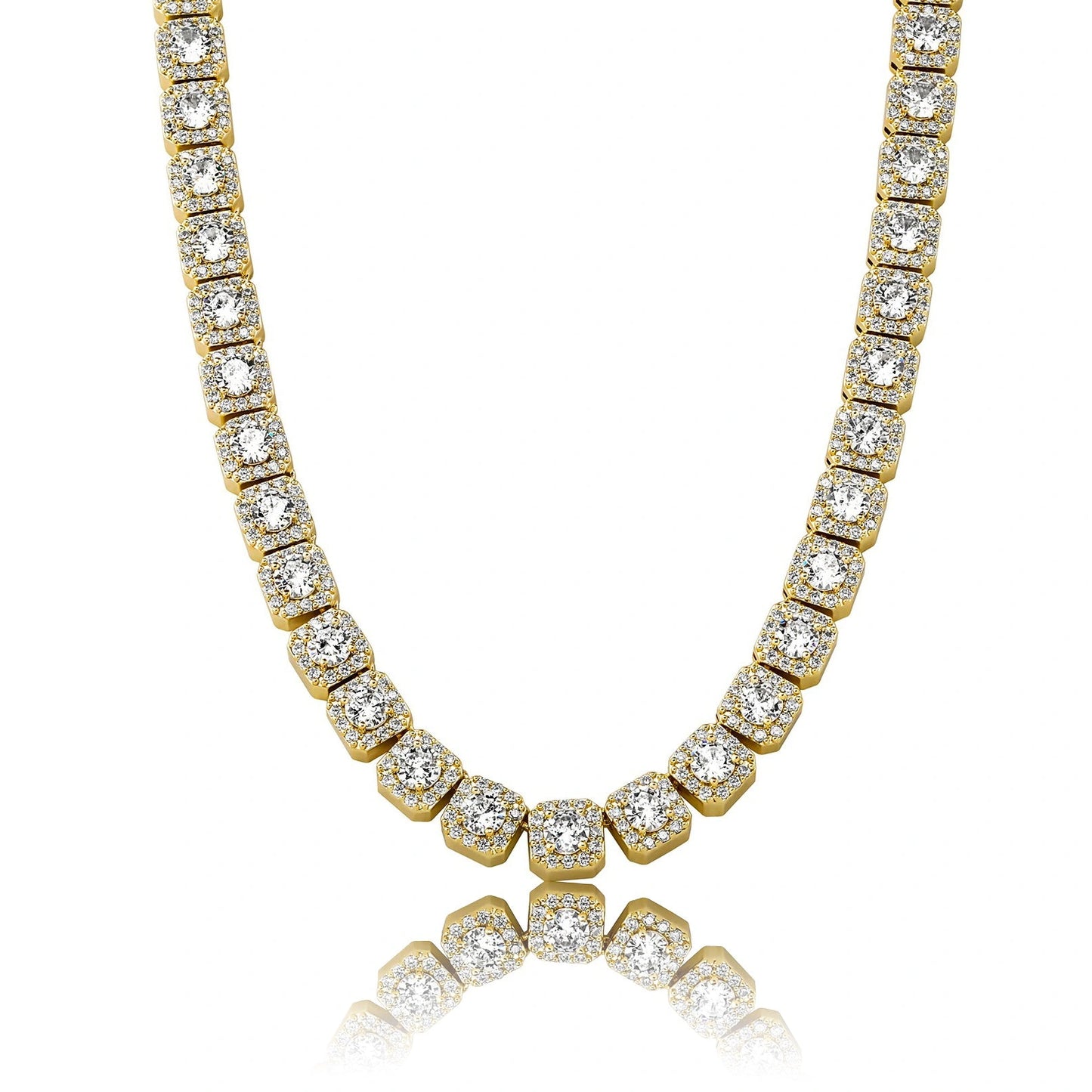 gold 10mm iced out clustered tennis chain - unisex bold necklace by clearquartzshop