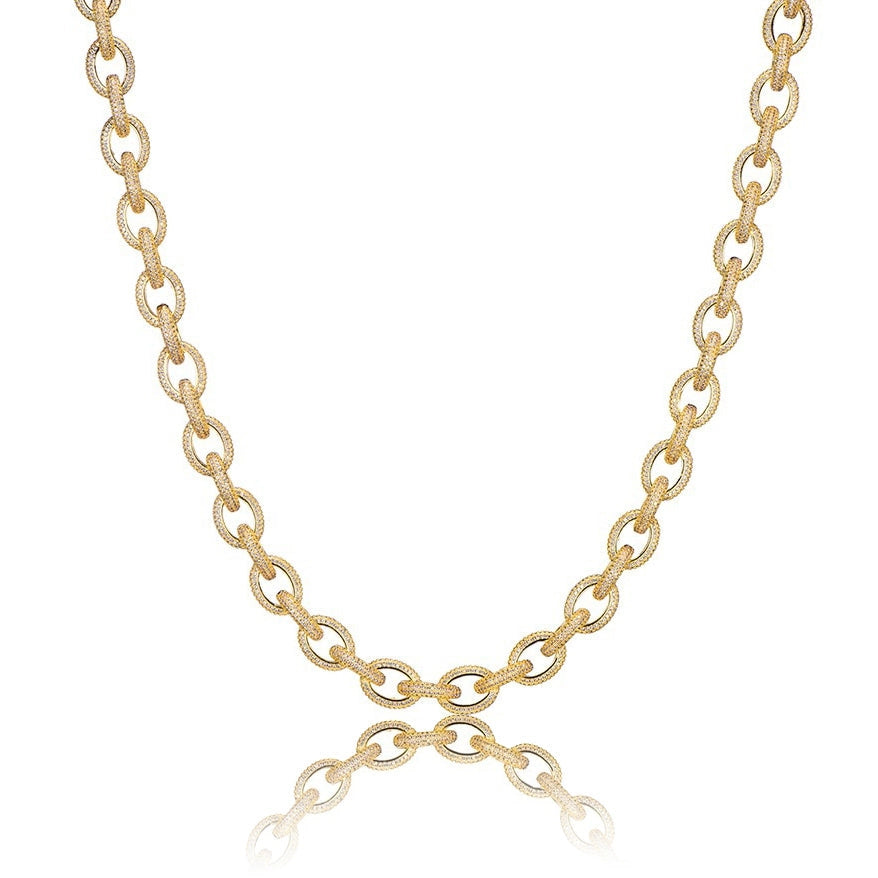 gold 10mm iced out rolo chain for men and women - diamond belcher necklace from clearquartzshop