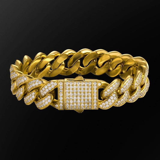gold 12mm iced out miami cuban link bracelet for men and women - cubic zirconia jewelry from clearquartzshop