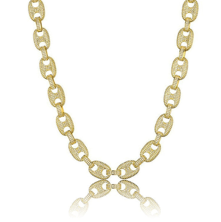 gold 12mm iced out coffee bean chain for men and women - hip hop necklace from clearquartzshop