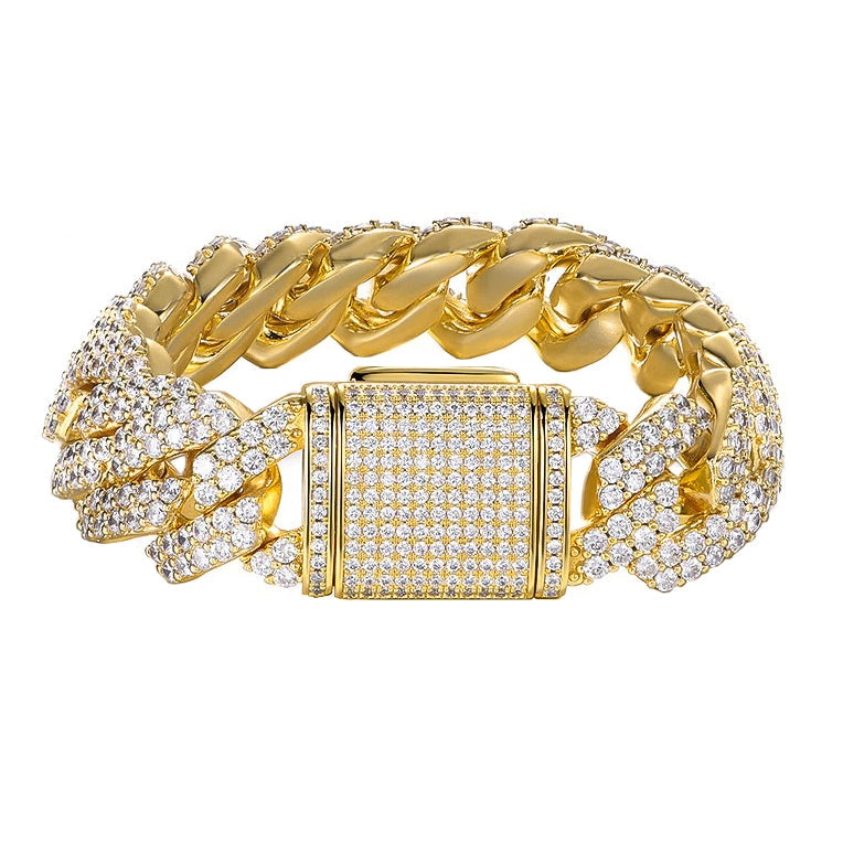gold 14mm iced out prong cuban link bracelet for men and women - streetwear jewelry from cleaquartzshop