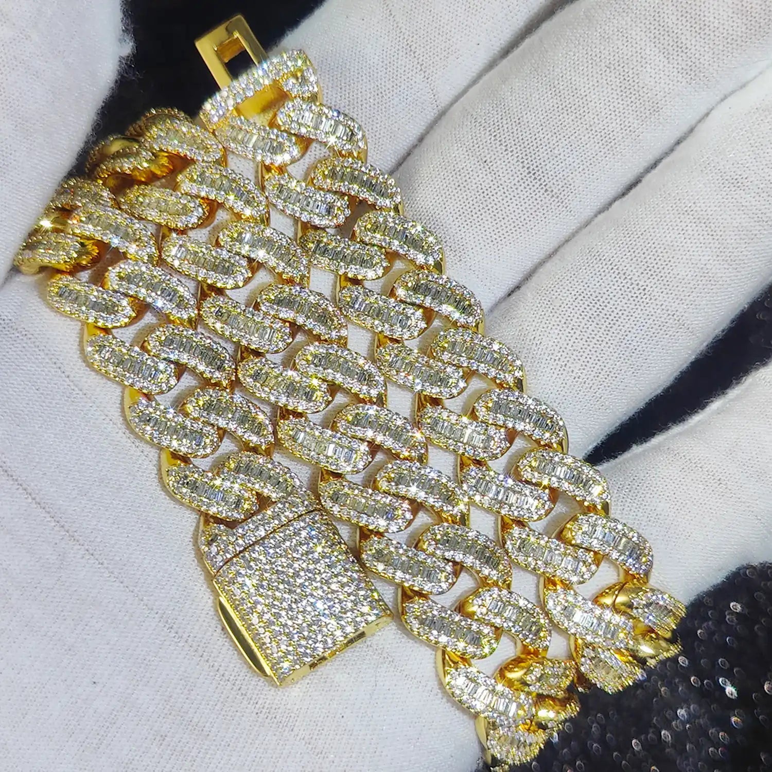 gold 15mm baguette cuban link chain - iced out luxury necklace for men and women by clearquartzshop