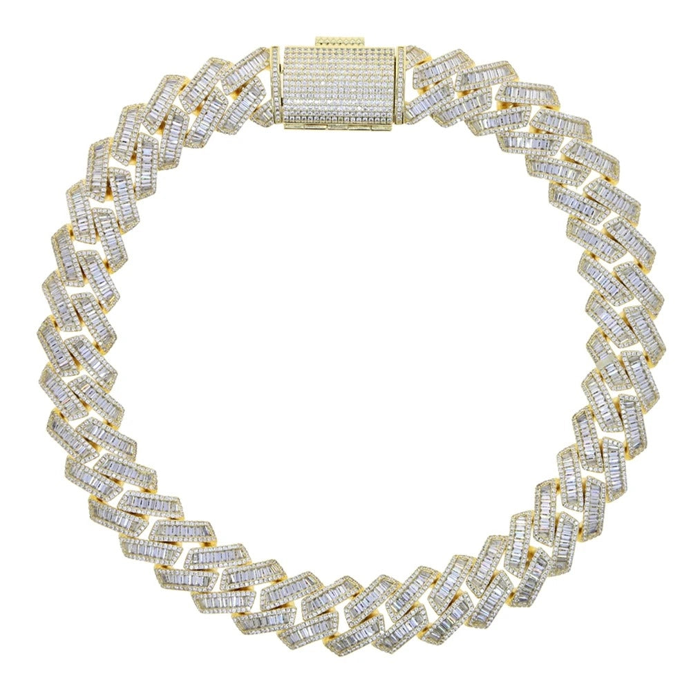 gold 17mm baguette prong cuban link chain for men and women - bold jewelry from clearquartzshop
