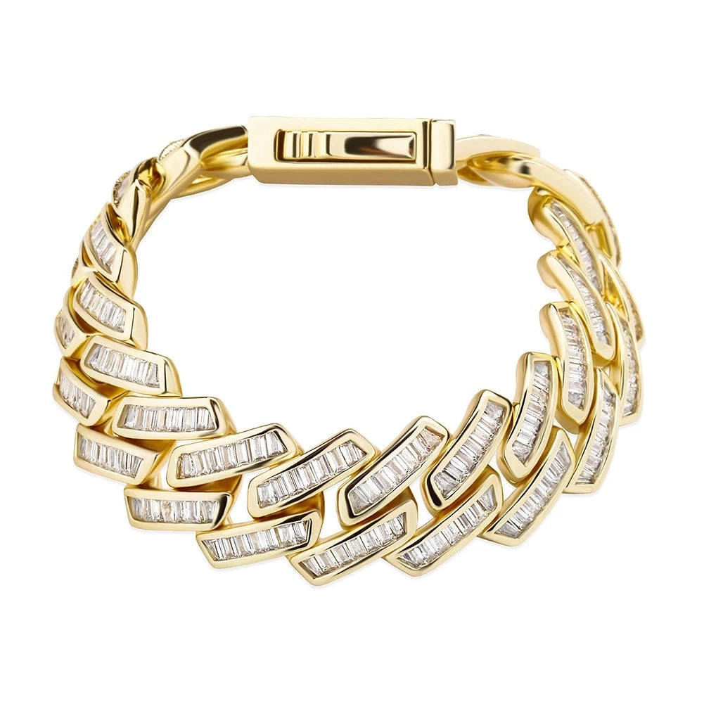 gold 18mm baguette prong cuban link chain for men and women - rap jewelry by clearquartzshop