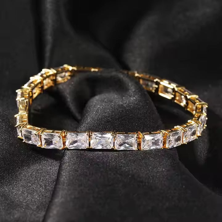 gold baguette tennis bracelet in 5mm of width - iced out jewelry by clearquartzshop