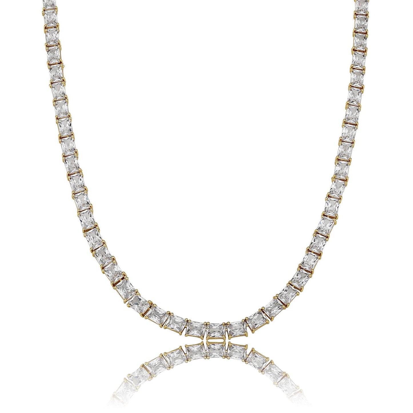 gold 5mm iced out baguette tennis chain for men and women - hip hop streetwear by clearquartzshop