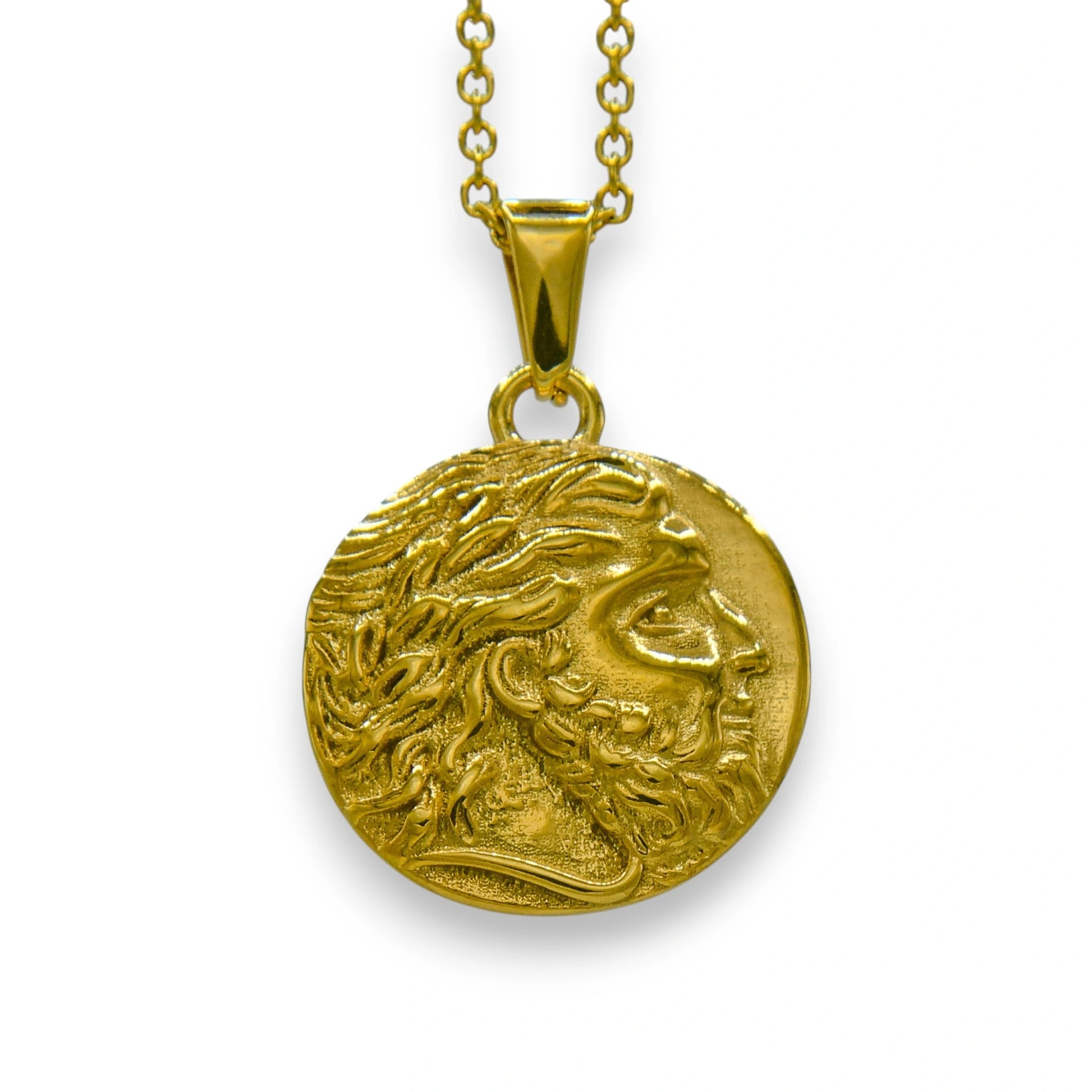 18k gold alexander the great pendant made from stainless steel with chain | unisex trendy jewelry by clearquartzshop