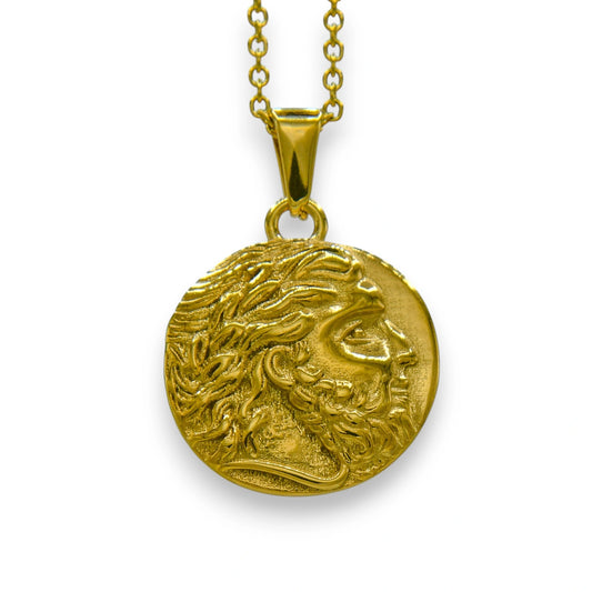 18k gold alexander the great pendant made from stainless steel with chain | unisex trendy jewelry by clearquartzshop