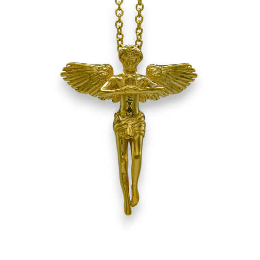 18k gold plated angel pendant for men and women made from stainless steel with chain | streetwear necklace by clearquartzshop