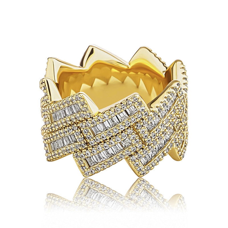 gold 15mm baguette prong link ring for men and women - urban jewelry by clearquartzshop