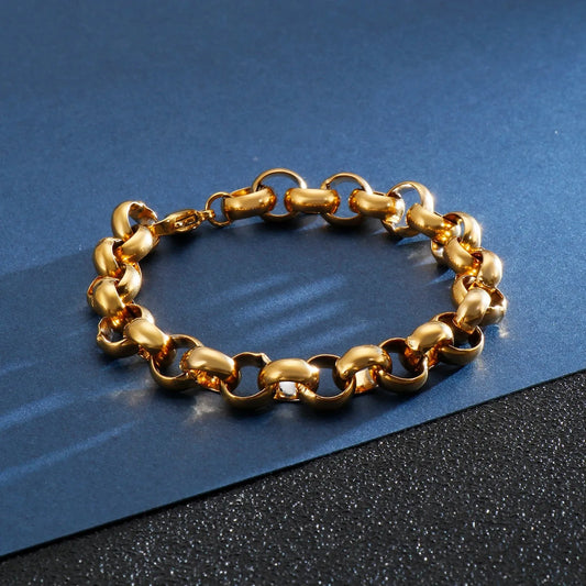 gold belcher bracelet for men and women in stainless steel - gypsy jewelry by clearquartzshop