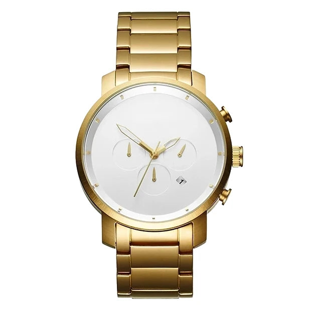 white dial gold minimalist quartz watch built from stainless steel for men and women by clearquartzshop