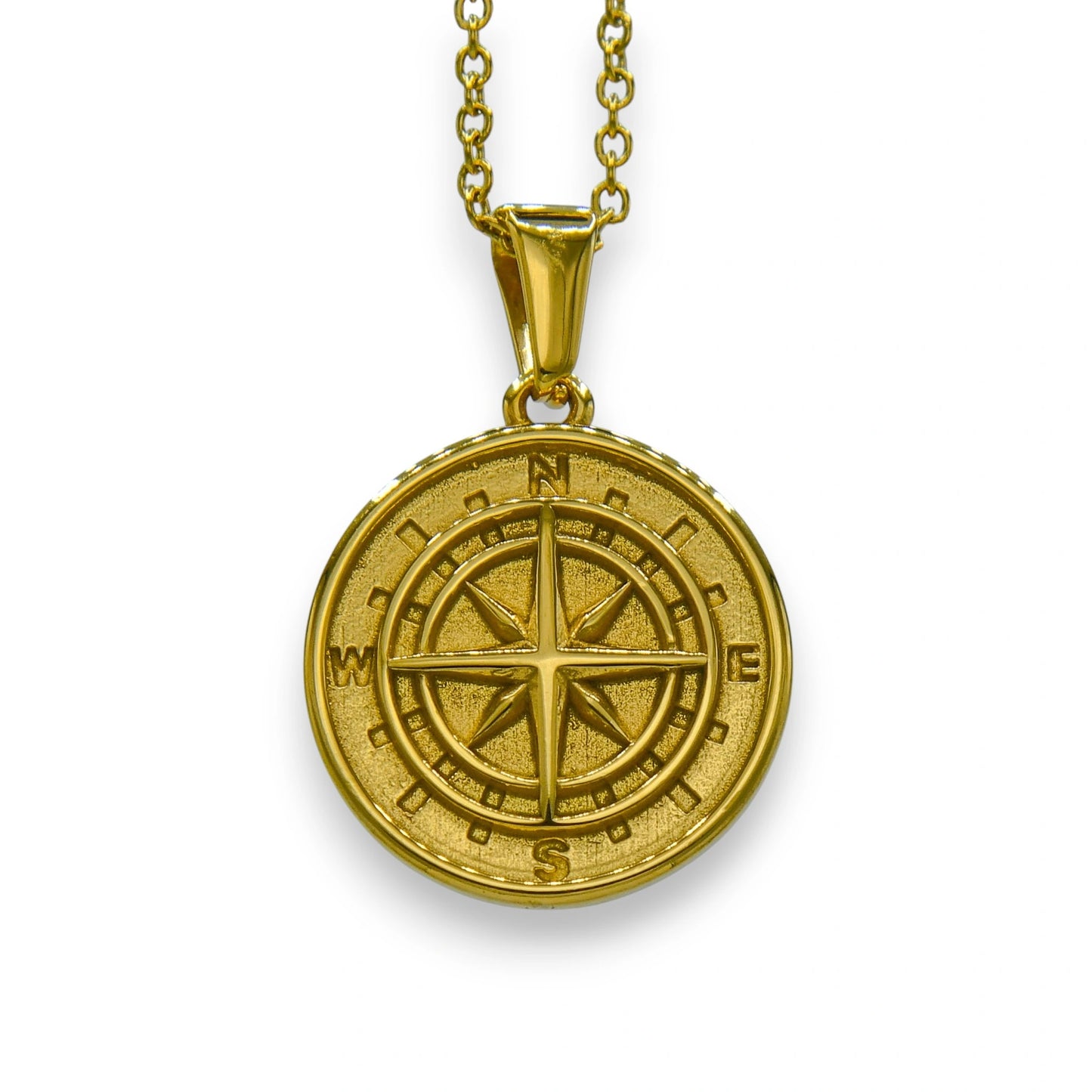 18k gold plated compass pendant for men and women made from stainless steel with chain | modern necklace by clearquartzshop