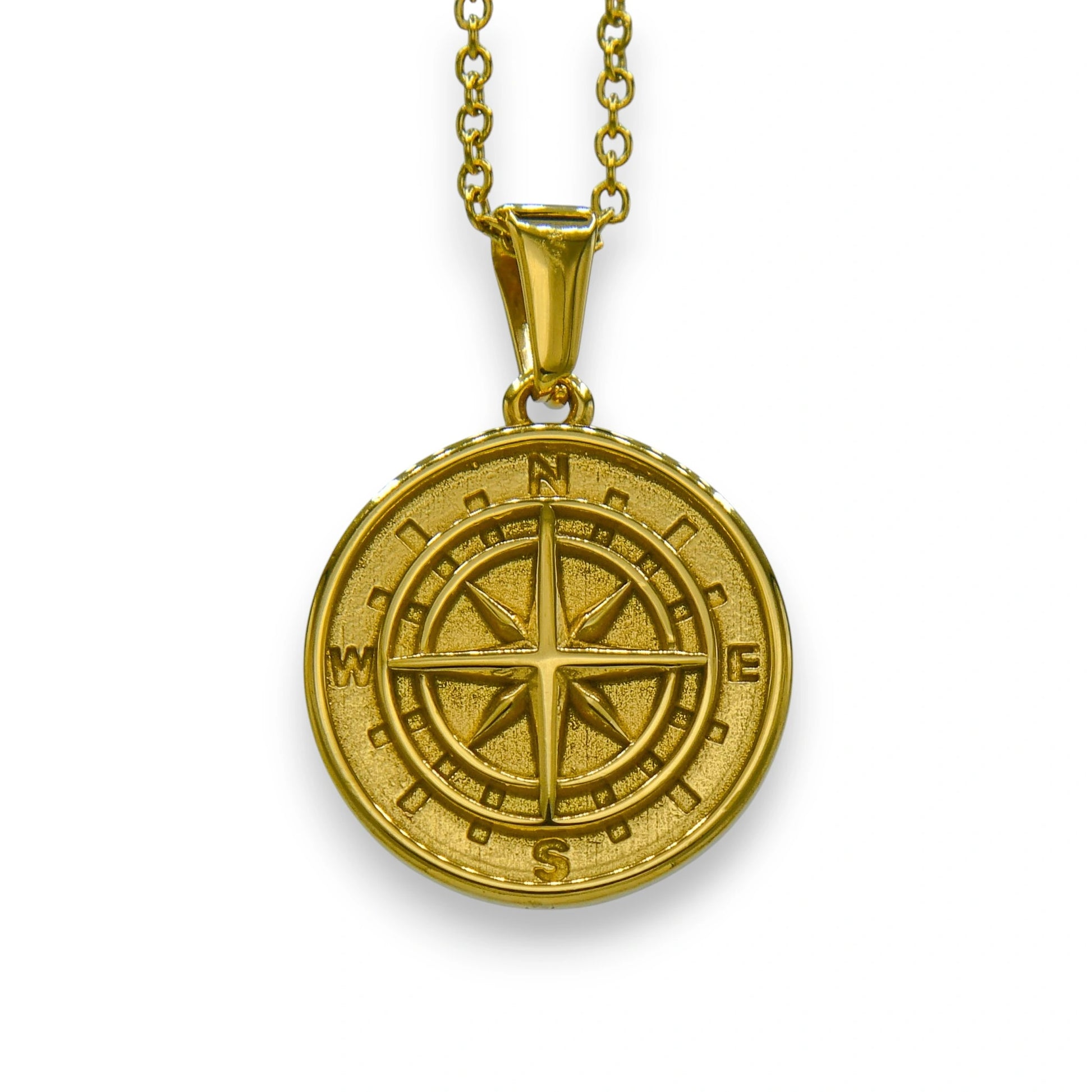18k gold plated compass pendant for men and women made from stainless steel with chain | modern necklace by clearquartzshop
