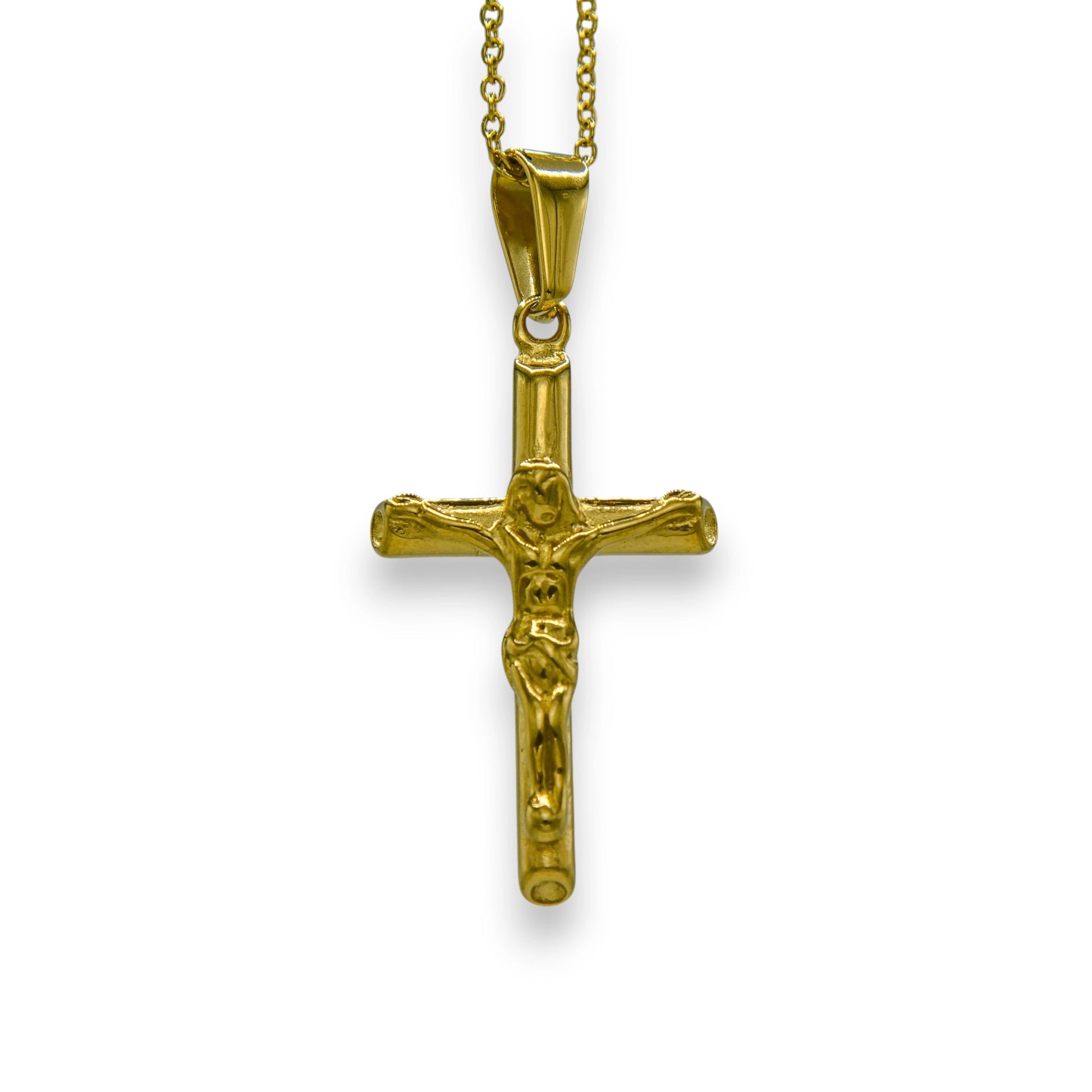 18k gold plated cross pendant for men and women crafted from stainless steel with chain | faith necklace by clearquartzshop