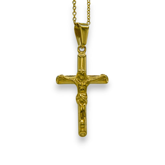 18k gold plated cross pendant for men and women crafted from stainless steel with chain | faith necklace by clearquartzshop