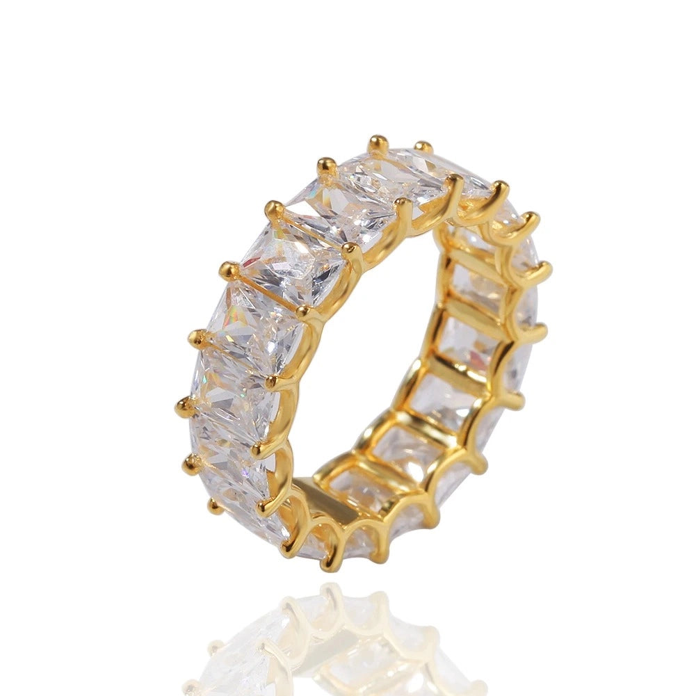 gold diamond eternity band for men and women - modern ring by clearquartzshop