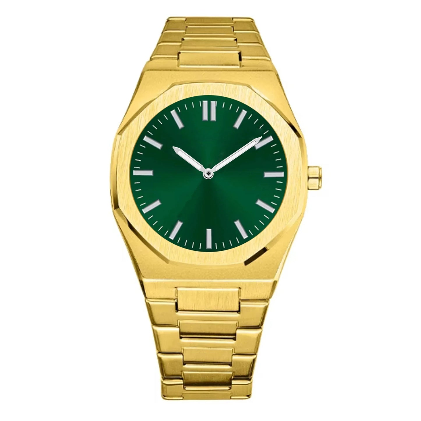 green dial stainless steel gold everyday watch for men and women from clearquartzshop