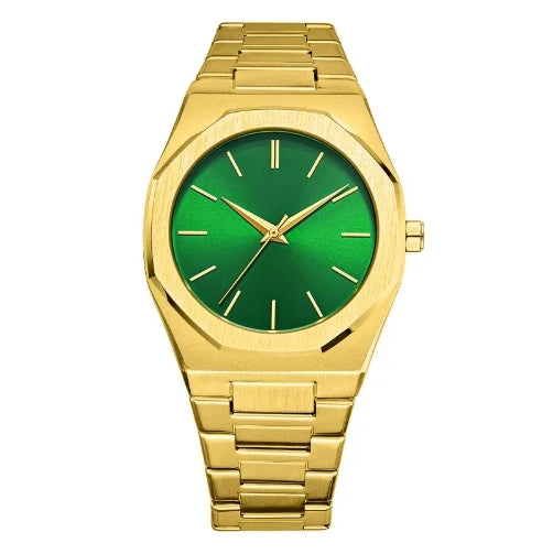 gold green dial stainless steel designer watch for men and women by clearquartzshop