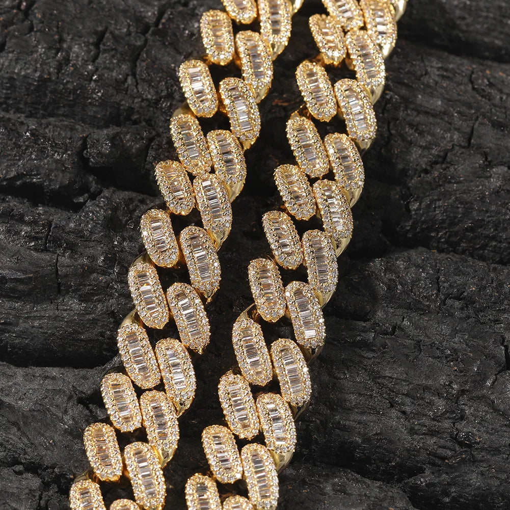 gold baguette miami cuban link bracelet - 15mm iced out jewelry by clearquartzshop