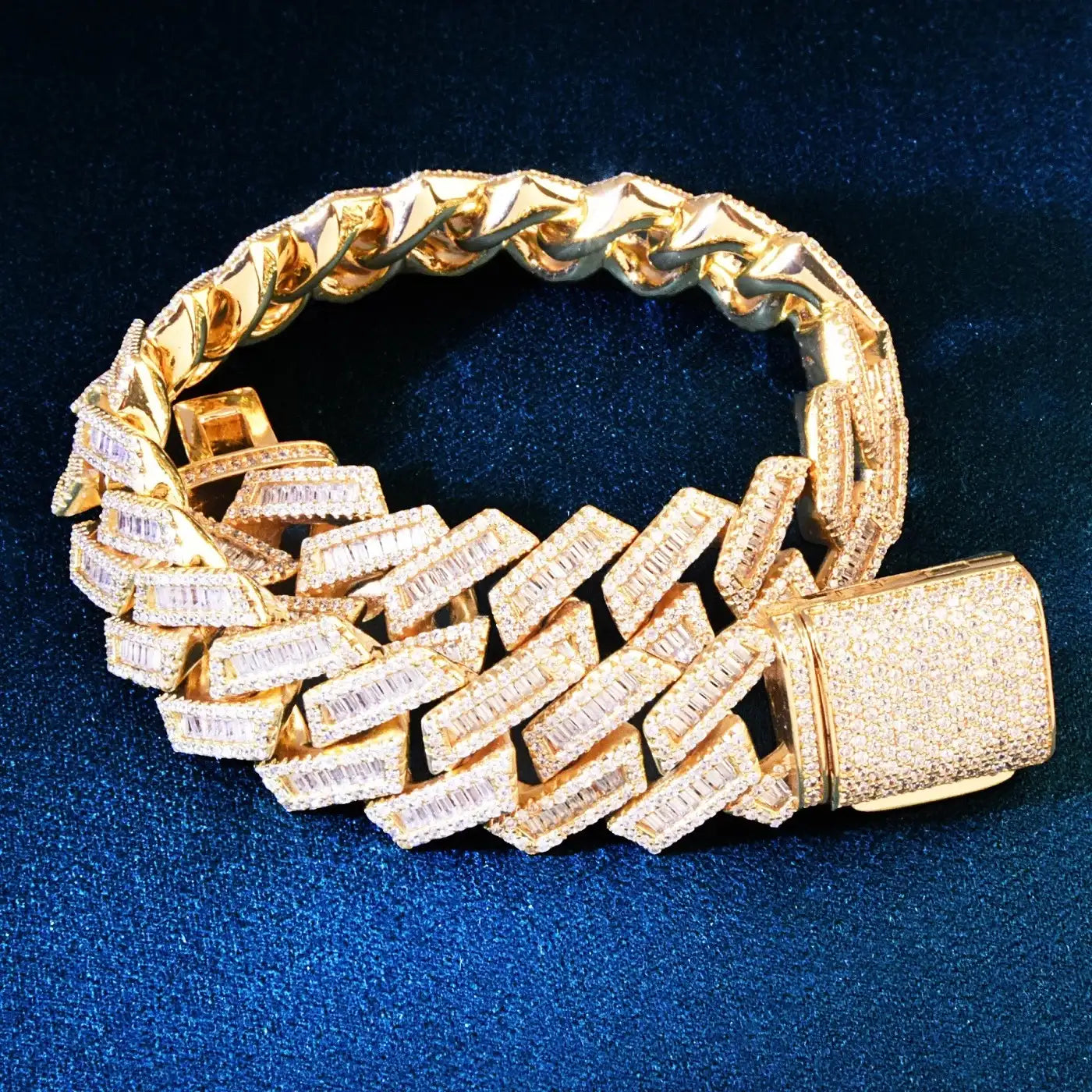 gold baguette prong cuban link bracelet - unisex iced out luxury jewelry by clearquartzshop