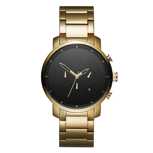 black dial luxury gold chronograph quartz watch built from stainless steel for men and women by clearquartzshop