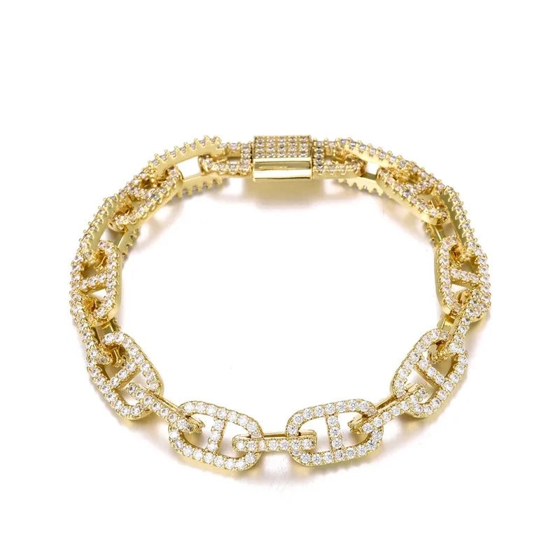 gold 11mm iced out mariner bracelet for men and women - fashion jewelry from clearquartzshop
