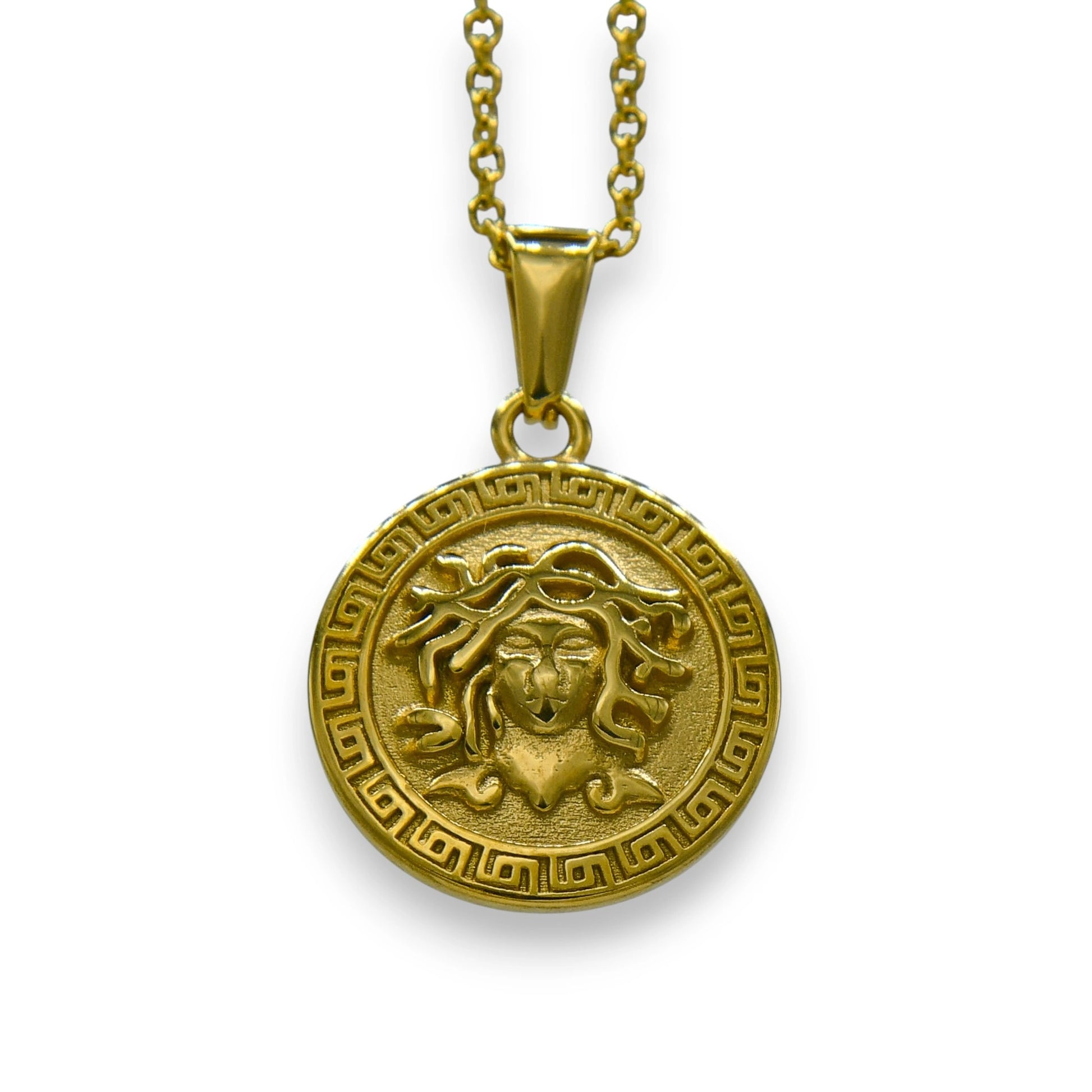 18k gold plated medusa pendant for men and women made from stainless steel with chain | mythology necklace by clearquartzshop