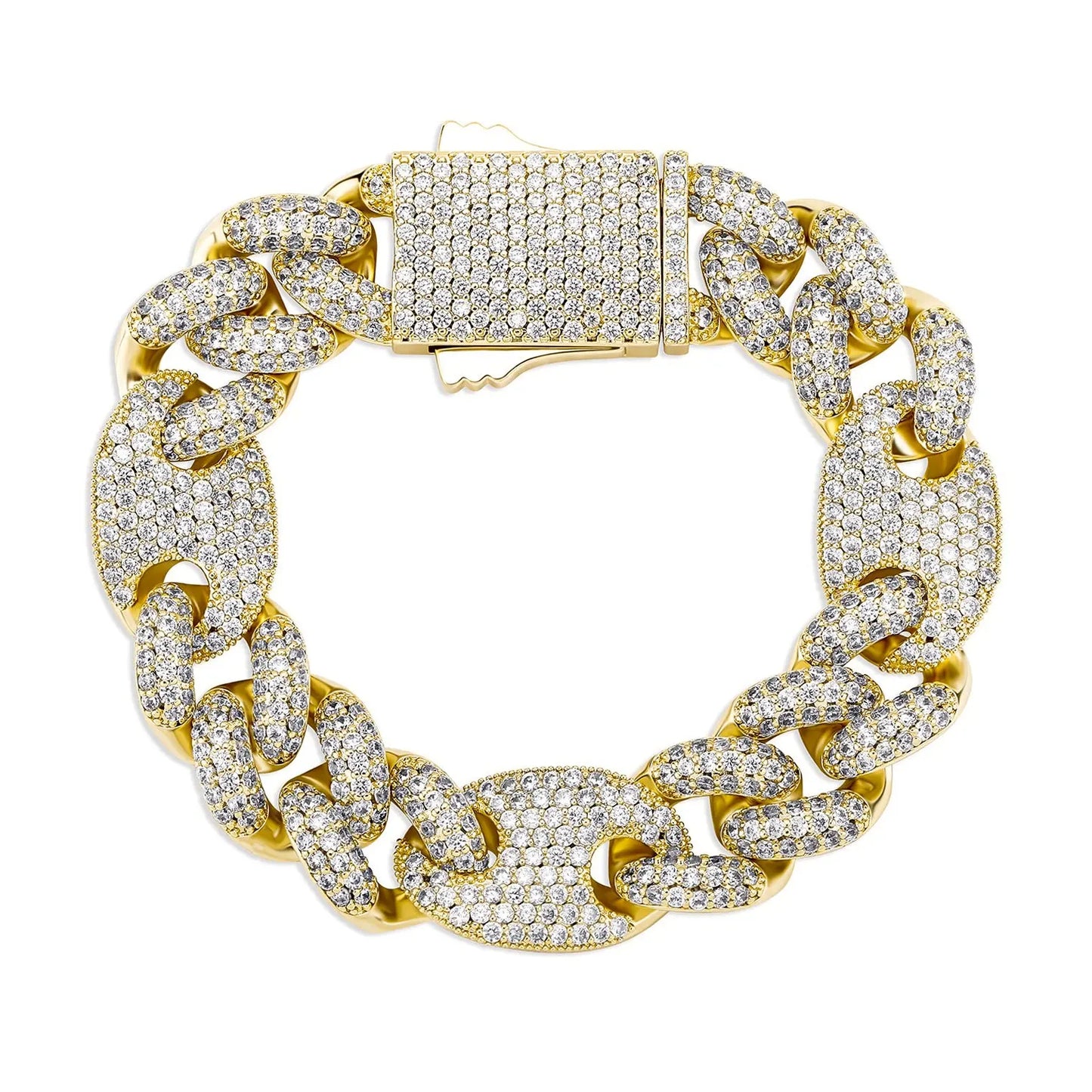 gold 16mm pig nose iced out cuban link bracelet - unisex flashy jewelry clearquartzshop