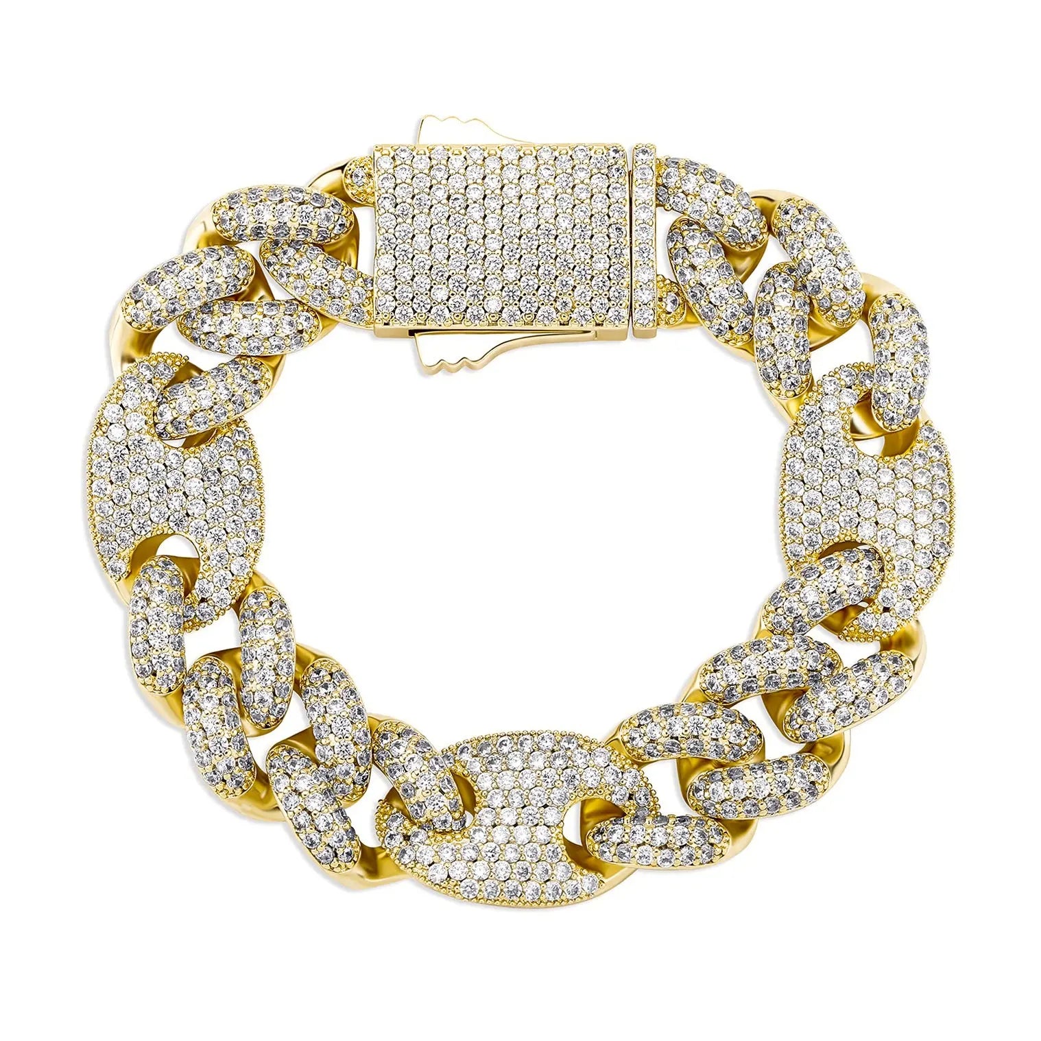 gold 16mm pig nose iced out cuban link bracelet - unisex flashy jewelry clearquartzshop