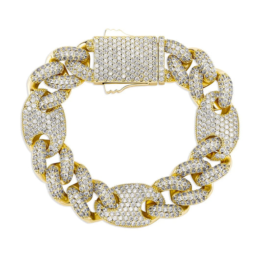 gold 16mm pig nose iced out cuban link bracelet - unisex flashy jewelry clearquartzshop