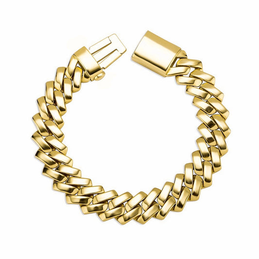 gold prong cuban link bracelet, in sizes of 12mm and 18mm - unisex timeless jewelry clearquartzshop