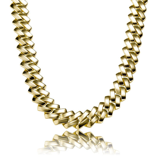 gold prong cuban link chain in sizes of 12mm and 18mm - unisex party necklace from clearquartzshop