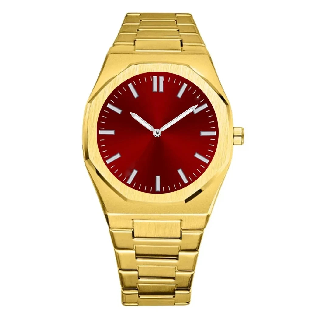 red dial stainless steel gold designer watch for men and women from clearquartzshop