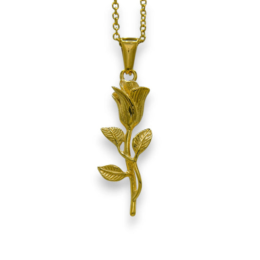 18k gold plated rose pendant for men and women built from stainless steel with chain | flower necklace by clearquartzshop