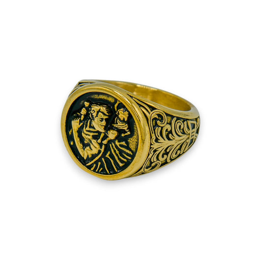 18k gold plated saint christopher ring for men and women built from stainless steel | urban jewelry by clearquartzshop