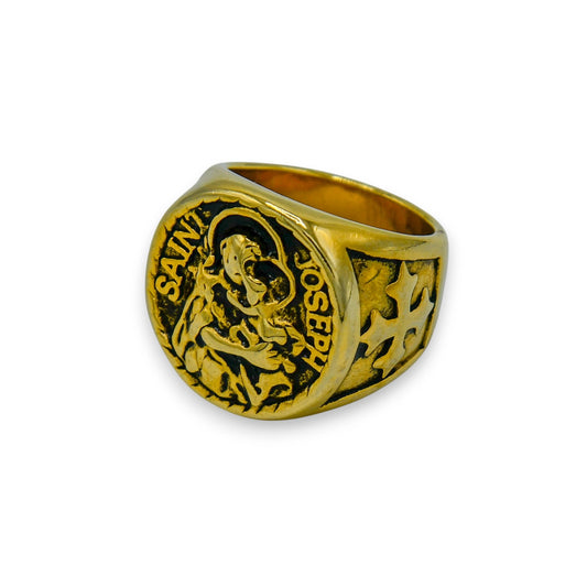 18k gold plated saint joseph ring made from stainless steel | unisex streetwear jewelry by clearquartzshop