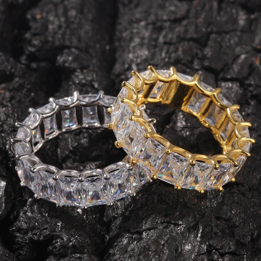 7mm iced princess cut eternity ring in gold and silver - everyday jewelry by clearquartzshop