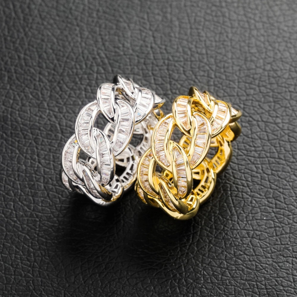 baguette cuban link ring in gold and silver - trendy jewelry by clearquartzshop