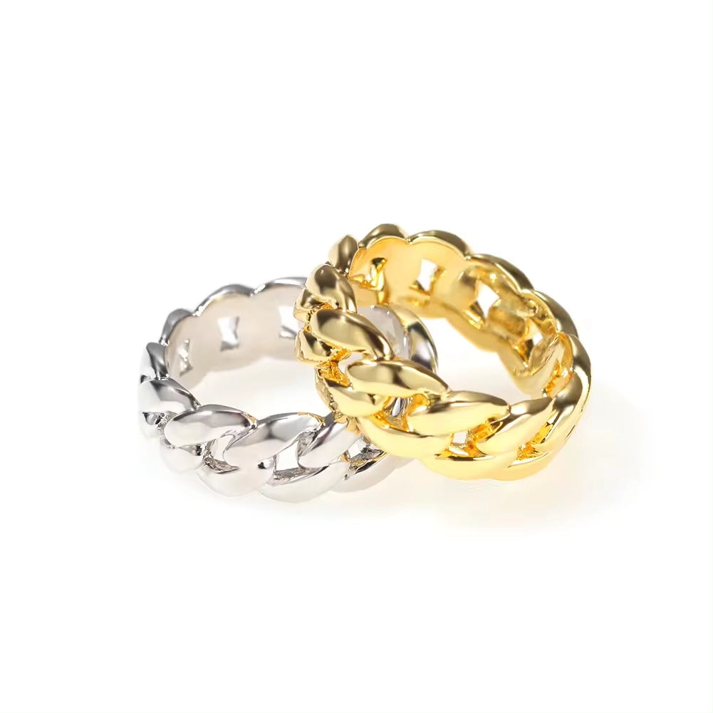 cuban link ring in gold and silver - urban jewelry by clearquartzshop