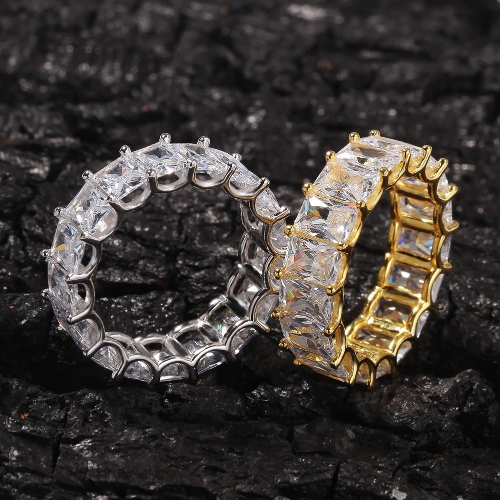 diamond princess cut eternity ring in gold and silver - luxury band by clearquartzshop