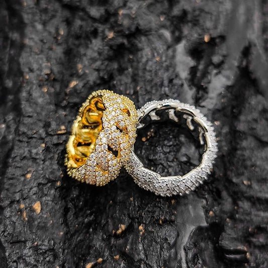 gold and silver 10mm iced cuban link ring - streetwear bling by clearquartzshop